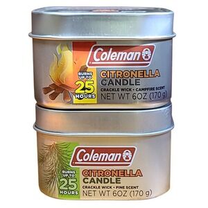 Coleman Citronella Candle Crackle Wick Pine Campfire Scent 6oz Set of 2 NEW